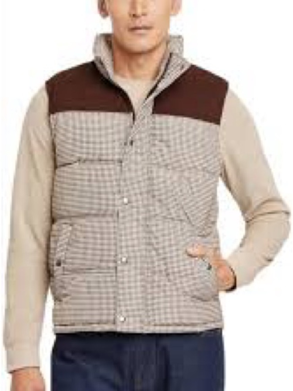 Goodfellow & Co Brown Houndstooth Quilted Vest with Dark Brown Yoke